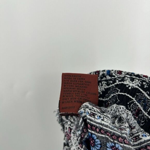 Yak & Yeti Boho Wide Leg Crop Pants Pull On Black Mixed Pattern Size XL - Picture 9 of 9